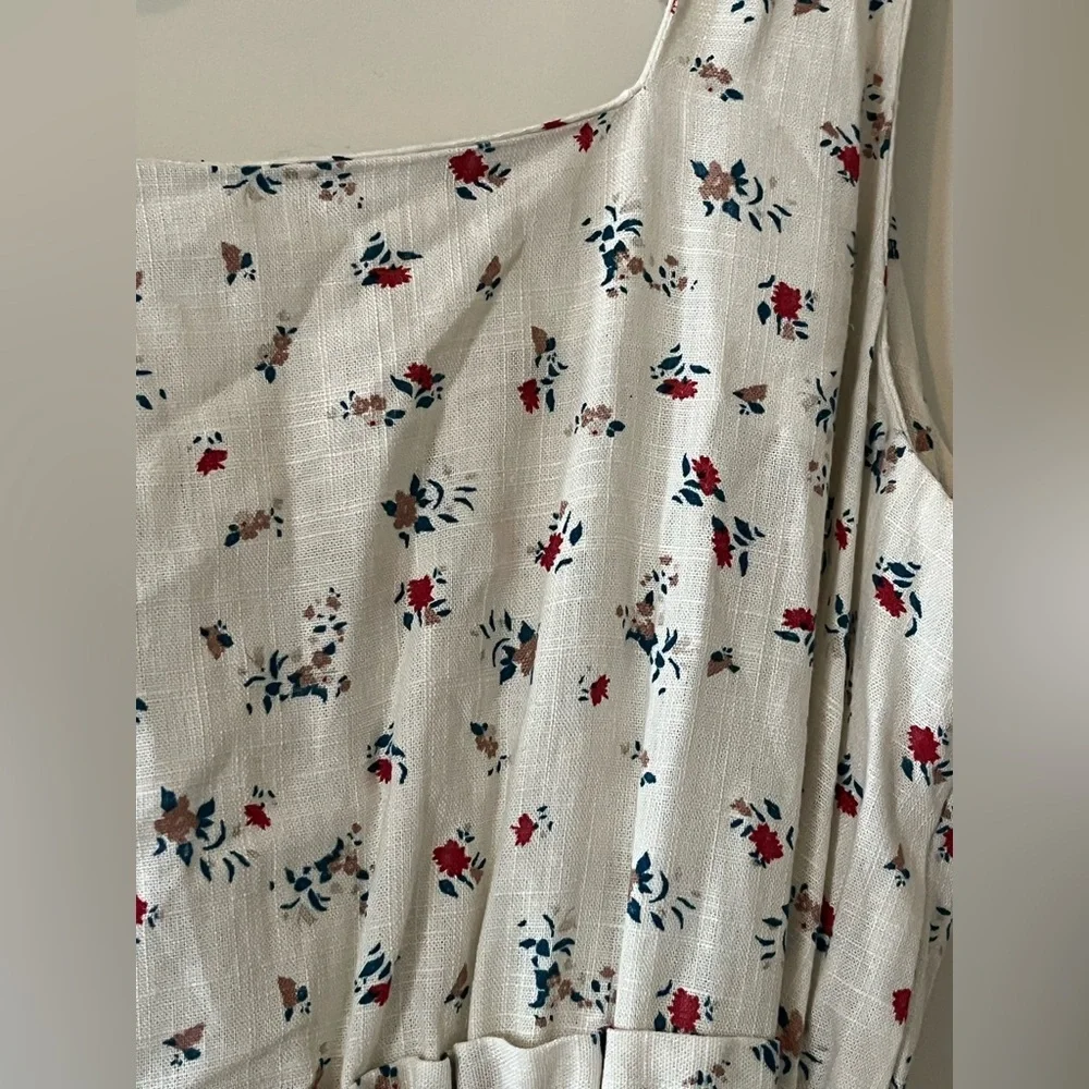 Monteau Rayon/Linen Blend Floral off-White Sleeveless Dress Juniors Size Large - Picture 6 of 15